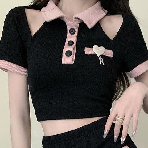 เสื้อโปโลแขนสั้น เปิดไหล่ ผ้าฝ้ายแท้ เข้ากับทุกการแต่งกาย แฟชั่นฤดูร้อน สําหรับผู้หญิง