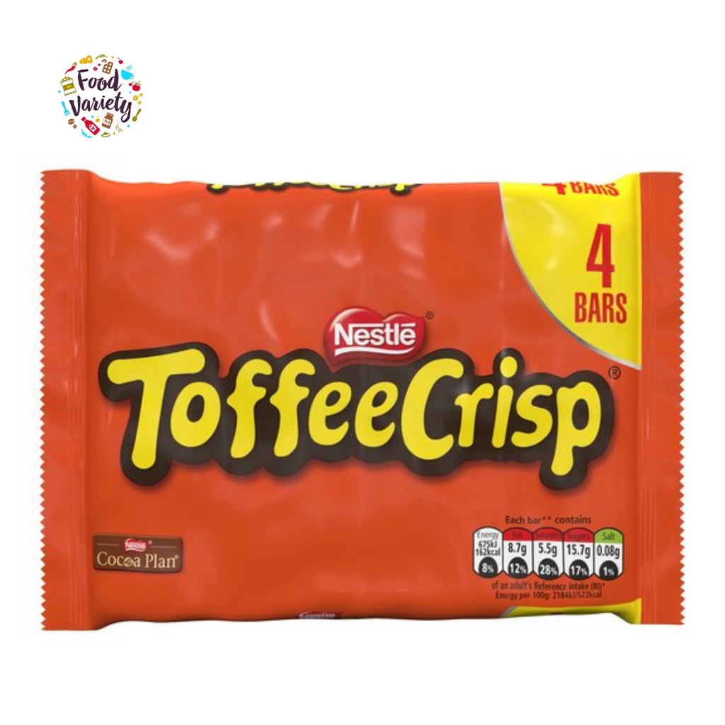 [Best Before 30-Jul-2026] Nestle Toffee Crisp Chocolate 4 Bars 124g เนสท์เล่ ทอฟฟี่คริสป์ ช็อกโกแลต 4 แท่ง 124 กรัม