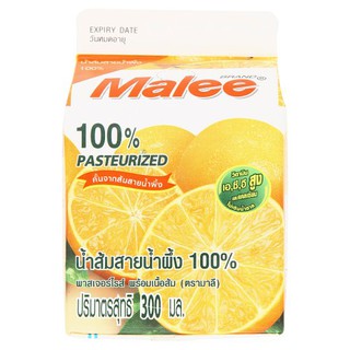 🔥แนะนำ!! มาลี น้ำส้มสายน้ำผึ้ง 100% พาสเจอร์ไรส์ พร้อมเนื้อส้ม 300มล. Malee 100% Pasteurized Orange Juice with Pasteuriz