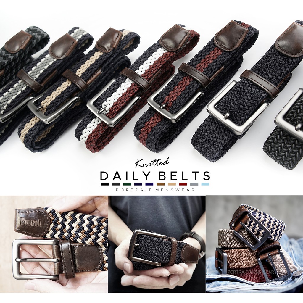 เข็มขัดผู้ชาย เข็มขัดสีดำ เข็มขัดถัก ยืดได้ - รูปที่ 6