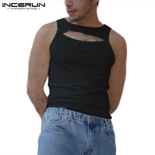 Incerun เสื้อกล้ามลําลอง คอกลม แขนกุด กลวง สีพื้น สําหรับผู้ชาย