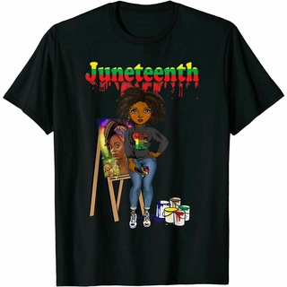 ผ้าฝ้ายแท้ คอลูกเรือเสื้อยืด พิมพ์ลาย Juneteenth Melanin Artist Uniex สีดํา สําหรับผู้ชายS,4XL