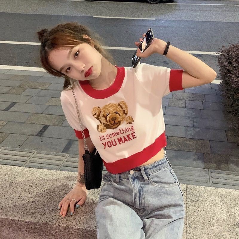 Elves✨พร้อมส่ง✨เสื้อไหมพรมแขนสั้นน้อนหมีน่ารัก🐻*7201 - รูปที่ 6