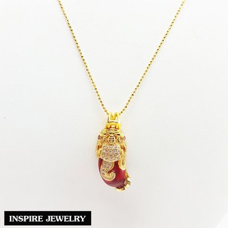 Inspire Jewelry (NN) ,ชุดเซ็ทสร้อยคอและจี้ปี่เซียะคาบเหรียญ งาน Design ตัวเรือนหุ้มทองแท้ 24K   เงินทองโชคลาภ  ร่ำรวย