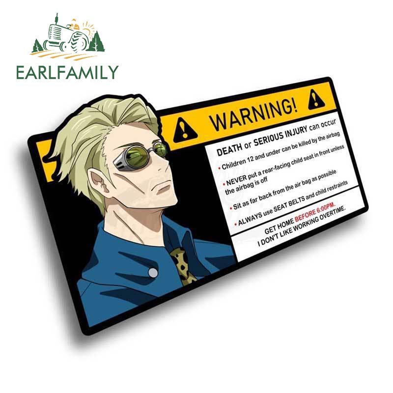 Earlfamily สติกเกอร์ไวนิล ลายการ์ตูนอนิเมะ Jujutsu Kaisen Nanami Kento Warning สําหรับติดตกแต่งหน้าต่างรถยนต์ 15 ซม. x 8 ซม.
