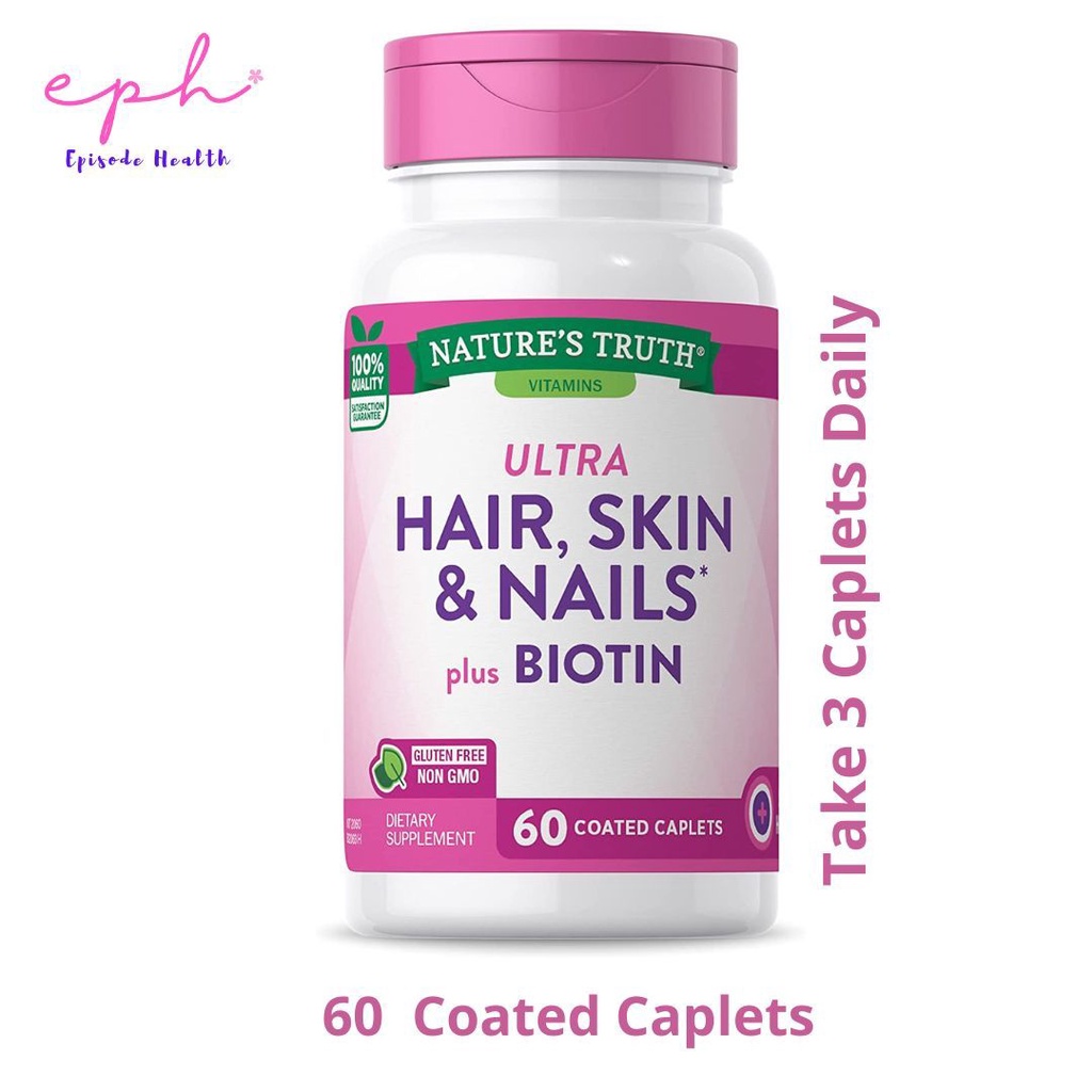 Nature's Truth Ultra Hair Skin & Nails Plus Biotin 60 Coated Caplets วิตามินบำรุงผม ผิว เล็บ ผสมไบโอ