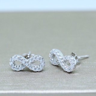 Tiffjewelry ต่างหูเงินแท้925 รูปแบบอินฟินิตี เลขแปด นำโชค สไตล์มินิมอล ล้อมเพชร CZ สวิส ชุบทองคำขาว