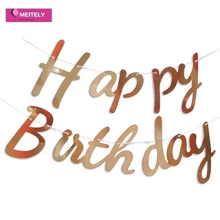 🔥ส่งด่วน🔥 ป้ายแขวน แบนเนอร์ Happy Birthday ธงราวสามเหลี่ยม ของตกแต่งปาร์ตี้ สวยงาม เรียบหรู ดูแพง