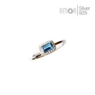 แหวนเงินแท้ 925 ฝังพลอยลอนดอนบลูโทปาส (London-Blue Topaz)