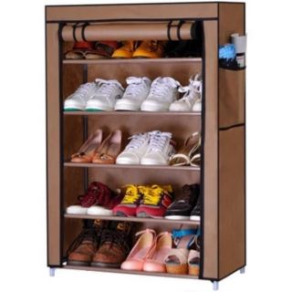 Shoe Rack ชั้นวางรองเท้า 5 ชั้น + ผ้าคลุม - สีน้ำตาล