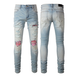 Amiri Jeans Tide แบรนด์ AMIRI 19SS FOG ไฮสตรีทรูสีแพทช์ด้อยล้างถ่างยืดกางเกงยีนส์ slim fit jean