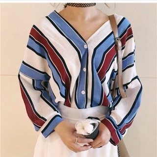 V-line stripe colorful korean shirt