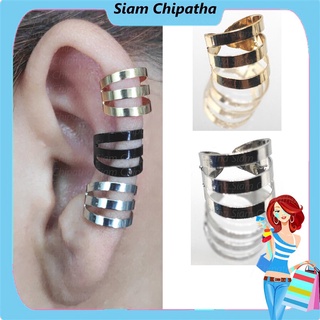 ต่างหู ไม่ต้องเจาะหู ตุ้มหู จิว | CLP.3F | Punk Rock Ear Clip Cuff Wrap Earrings No piercing  Flat 3 layer Ear Cuff - 1 ข้าง