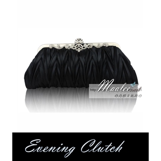 พร้อมส่ง Evening Clutch กระเป๋าออกงาน สีดำ ผ้าซาตินอัดพลีต ลายฟันปลา พร้อมสายโซ่ สั้นและยาว