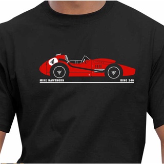 เสื้อยืดโอเวอร์ไซส์เสื้อยืดคอกลม พิมพ์ลาย Mike Hawthorn 1950S Dino 246 Grand Prix Car คุณภาพสูง สไตล์เรโทรS-3XL