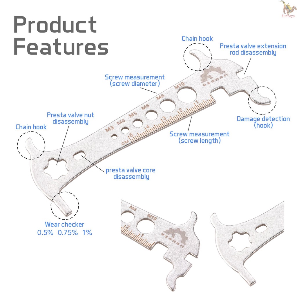 FUN.T Bicycle Chain Measuring Ruler Bike Chain Checker Wear Indicator ...