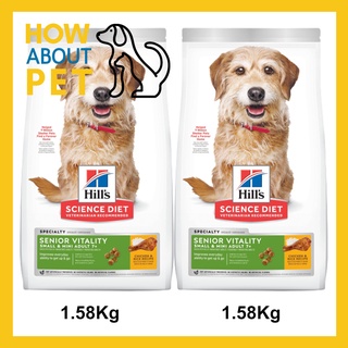 อาหารสุนัขแก่ Hills Science Diet Senior Vitality Adult 7+ Small &amp; Mini Chicken &amp; Rice Recipe dog food 1.58kg. (2ถุง/bag