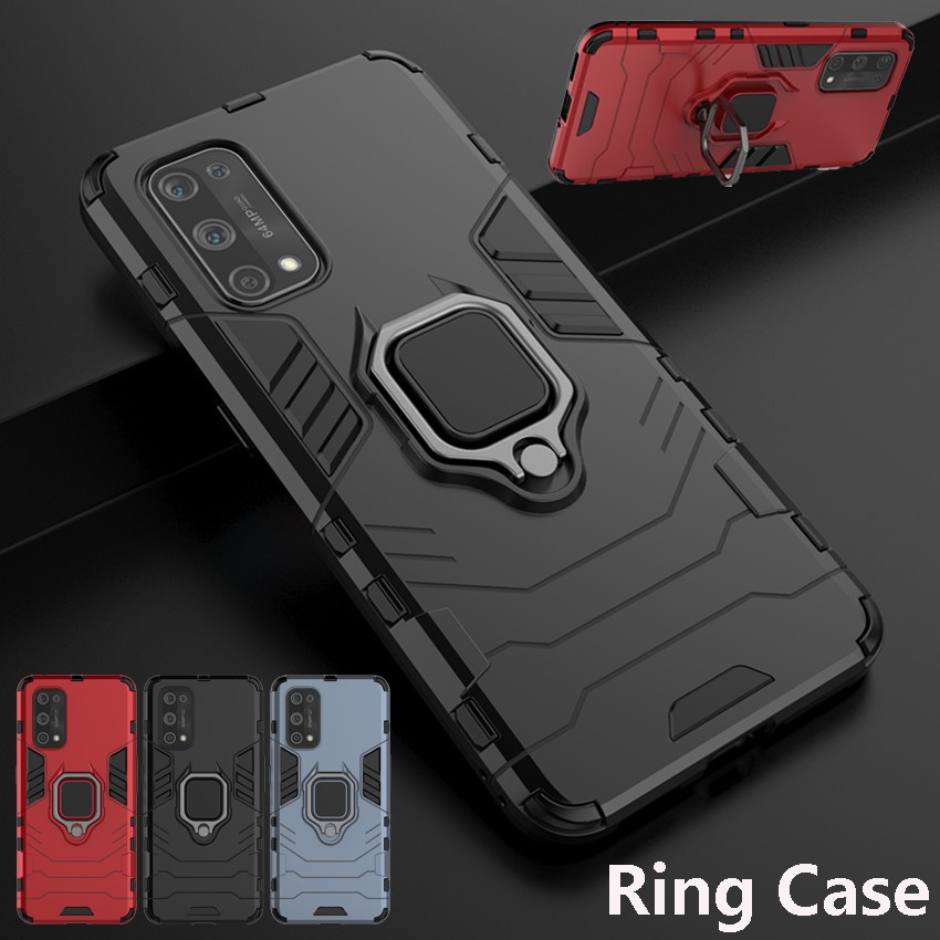 เคสโทรศัพท์ แบบไฮบริดแข็ง กันกระแทก สำหรับ Realme 3 5 5i 5s 6i 6 7 X7 X50 X3 Pro 4G 5G C11 พร้อมแหวนขาตั้ง เคสยืนกันชน เคสแฟชั่น Phone Case Cover