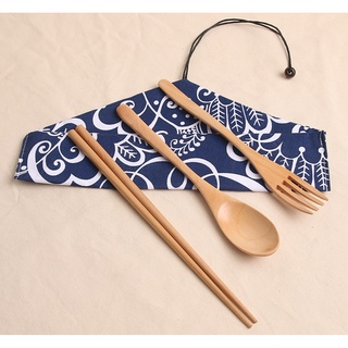 RePlanetMe Beech Wood Utensil Set To Go (Fork, Spoon &amp; Chopstick) - Mixed Pouch ชุดช้อนส้อมตะเกียบไม้บีช คละลาย