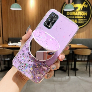 Casing เรียวมี 7Pro เคส Realme 7 Pro Case Fashion Makeup Mirror Stand Phone Softcase Silicone Clear Cover For Realme 7 5G