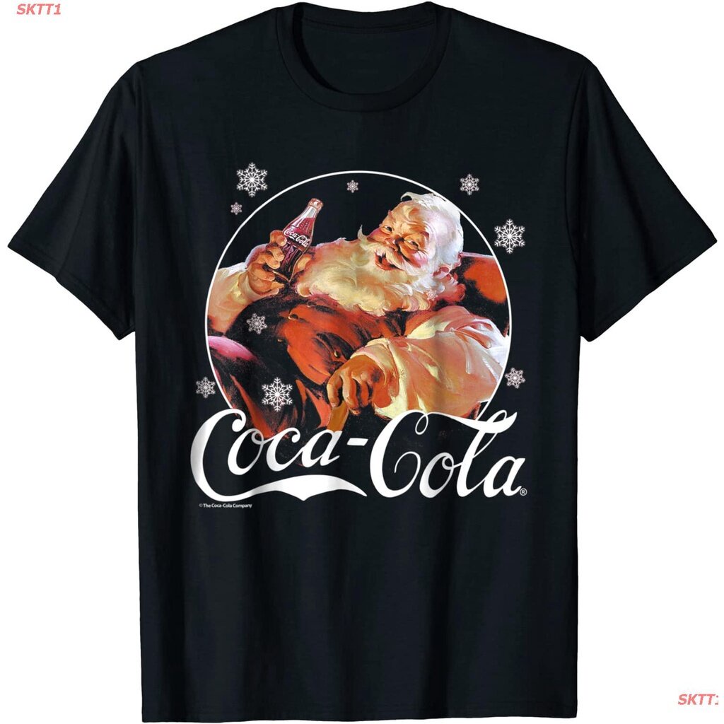 เสื้อยืดผ้าฝ้ายพิมพ์ลายแฟชั่น เสื้อยืดผู้ชายวินเทจการ์ตูน ยืดลำลอง Coca-Cola Vintage Relaxing Santa Christmas Graphic T-
