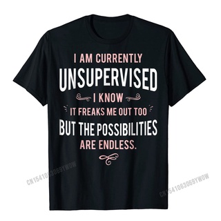 ถูกสุดๆเสื้อยืด ผ้าฝ้าย พิมพ์ลาย I Am Currently Unsupervised สไตล์ฮาราจูกุ คลาสสิก สําหรับผู้ชาย และผู้ใหญ่