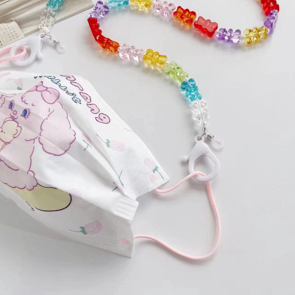 สายโซ่คล้องคอ อะคริลิค ลายการ์ตูนหมี สีแคนดี้ แบบเรียบง่าย สไตล์เกาหลี สําหรับคล้องแว่นตา หน้ากาก