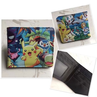 กระเป๋าสตางค์ ใบสั้น พิมพ์ลายการ์ตูนโปเกม่อน Pika สีพื้น
