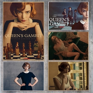 โปสเตอร์กระดาษคราฟท์ ลาย The Queens Gambit สไตล์วินเทจ สําหรับตกแต่งบ้าน