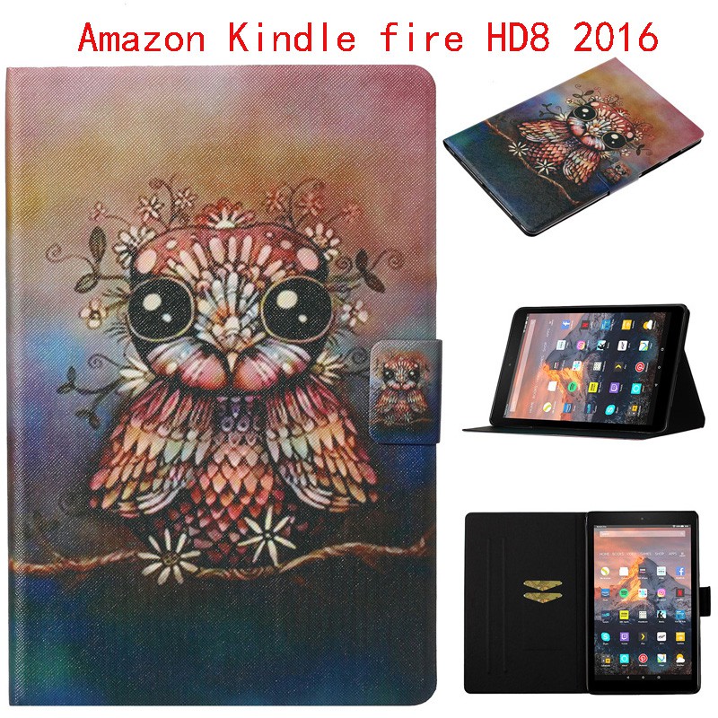 สำหรับ Amazon Kindle Fire HD8 2016 ปกน่ารักการ์ตูนสัตว์แบบยก, กับผู้ถือ
