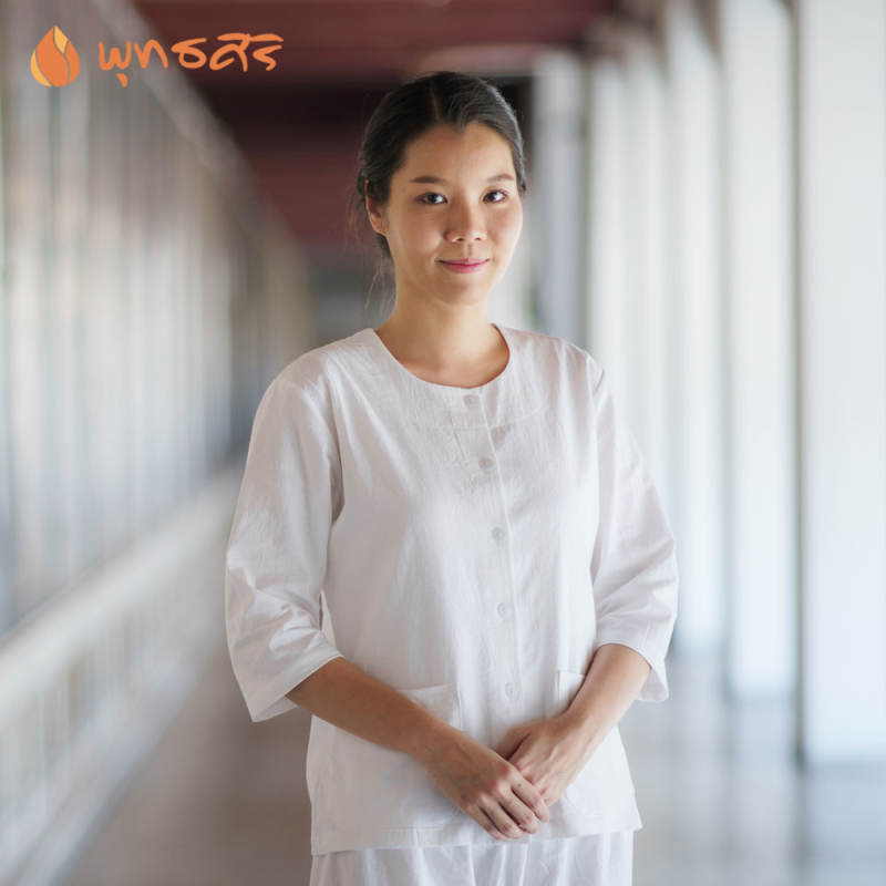 พุทธศิริ เสื้อขาวEN3054,3056,3057  ใส่ไปวัด ชุดปฏิบัติธรรม  เสื้อผ้าฝ้าย สีขาว ชุดขาว ผ้าฝ้าย เสื้อผ้าแฟชั่น