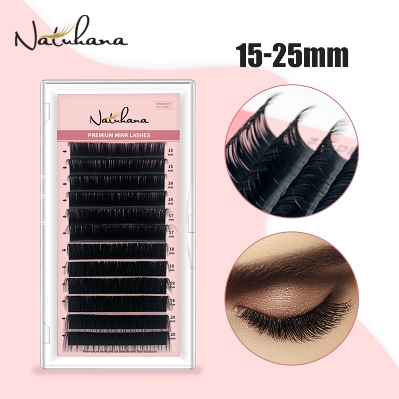 NATUHANA ขนตาปลอม 15-25 ผสม ความยาวผสม ขนมิ้งค์ ขนตาต่อ แบบยาวธรรมชาติ นุ่มและเป็นธรรมชาติ แฟชั่นแต่งหน้ามืออาชีพ