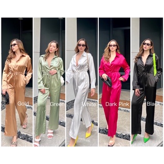 💫New💫(พร้อมส่ง) SATIN JUMPSUIT จั๊มสูทขายาวผ้าซาติน