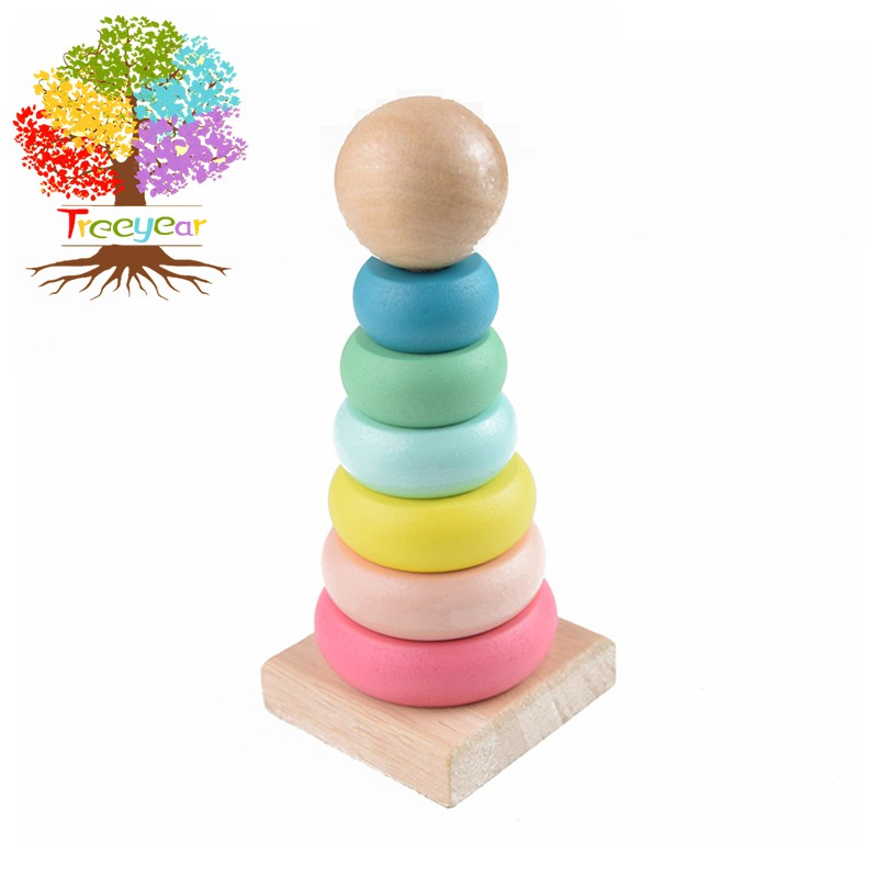 ไม้ปลอกโลหะของเล่นสายรุ้งทาวเวอร์สายรุ้งชุดคอลัมน์ซ้อนเพลงเด็กต้นการศึกษาปริมาณสีความรู้ความเข้าใจ