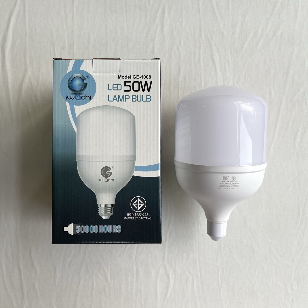 หลอดไฟ LED 50W IWACHI ทรงกระบอก แสงขาว ขั้วE27 หลอดแม่ค้า หลอดประหยัดพลังงาน