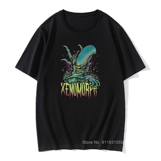 เสื้อยืดผู้ชาย90 - ระวังXenomorphคนต่างด้าวTshirtsบุรุษเสื้อคอลูกเรือOutwearหนังคนต่างด้าวVsPredato