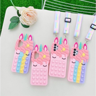 ยูนิคอร์น เคส For Apple iPhone 13 mini Pro max 12 PRO 11 X XS XR 6 6S 5S 7 8 Plus 5 SE 2020 6P 7P 8P Pop It Fidget Push Bubble Toys Stres Reliver 3D rainbow unicorn Toy Soft cartoon Case