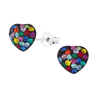 SILVER THAI heart shaped rainbow crystal stud earrings silver ต่างหูรูปหัวใจขนาด8 มิล ใส่ออกงานหรือจะใส่เที่ยวก็ดูสวย