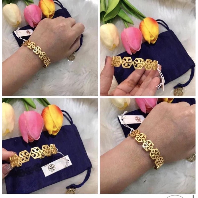 ToryBurch Pierced T Cuff Braceletพร้อมถุงผ้า | Shopee Thailand