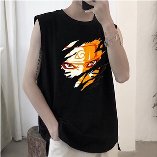 เสื้อยืดแขนกุด พิมพ์ลายการ์ตูนนารูโตะ Akatsuki Itachi Sasuke สไตล์ญี่ปุ่น ฮาราจูกุ สตรีท สีดํา สําหรับผู้หญิง และผู้ชาย