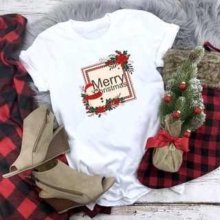shirtSummer Women T Shirt Fashion Cotton Christmas Snowman Print Short Sleeve Tees Tops Casual O-Neck Female Graphic