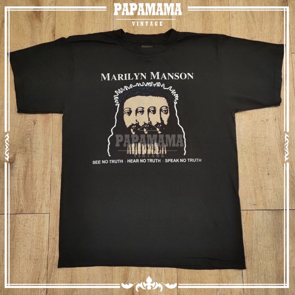 lPCQ Marilyn Manson   มาริลีน แมนสัน  ผ้า100 ฟอกนุ่ม วินเทจ เฟดสวย มาน้อย เสื้อวง เสื้อทัวร์ ป้าย Brockum Ma   มาร     ก