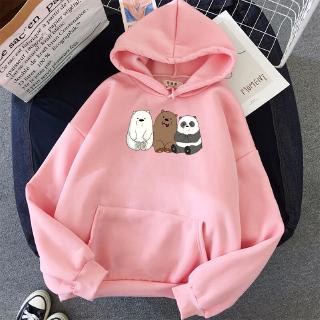 อะนิเมะหมีพิมพ์ Kawaii Hoodies Tops Plus กำมะหยี่ Harajuku เสื้อ Unisex เสื้อแขนยาวฤดูหนาว