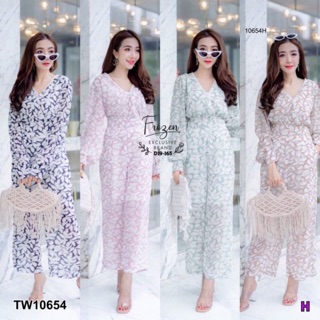 PE10654 Jumpsuit ชุดจั๊มสูทขายาวทรงหรู แต่งทรงบอลลูนพองๆ ช่วงคอเป็นทรงคอวี