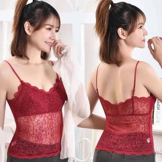 🦚Bra kaimook🦚#6623 Lace bra สายเดี่ยวยาว สาวอวบ#ฟรีไซส์ (32"-42")/7สี