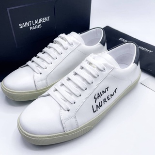 พร้อมส่ง!! รองเท้า LAURENT Off-white Worn-look Court Classic Sl/06 Sneakers In 9113 White แบบหนัง