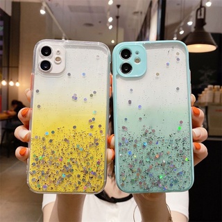 Compatible for iPhone 11 12 13 Pro Max XR X XS Max 8 7 6 6S Plus SE Macaron สีโทรศัพท์ป้องกัน TPU Glitter Star ฝาครอบ Ca
