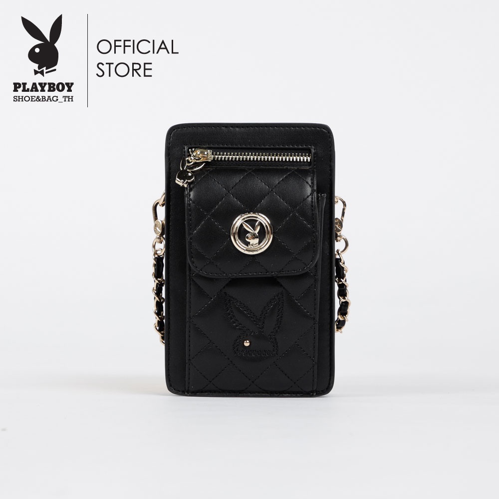Playboy กระเป๋าสะพายข้างผู้หญิง ลิขสิทธิ์แท้รุ่น ST-B233PB535-BK ดีไซน์ทรงกล่องใส่มือถือบุนวม สีดำ