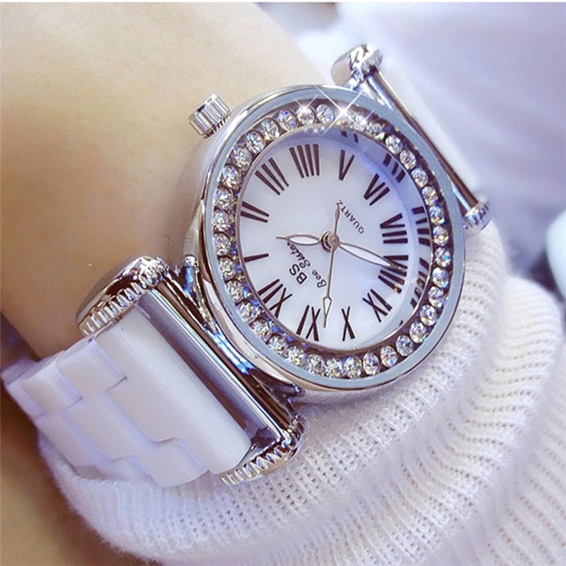 BEE SISTER Bs Bee Sister ผู้หญิงหรูหราแฟชั่นนาฬิกาควอทซ์, สุภาพสตรี Rhinestone นาฬิกาเซรามิก