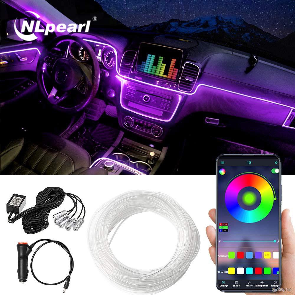 ♀♝NLpearl 6 In 1 6M RGB LED Car Interior Ambient Light Fiber Optic Strips Light with App Control Auto Atmosphere Decorat